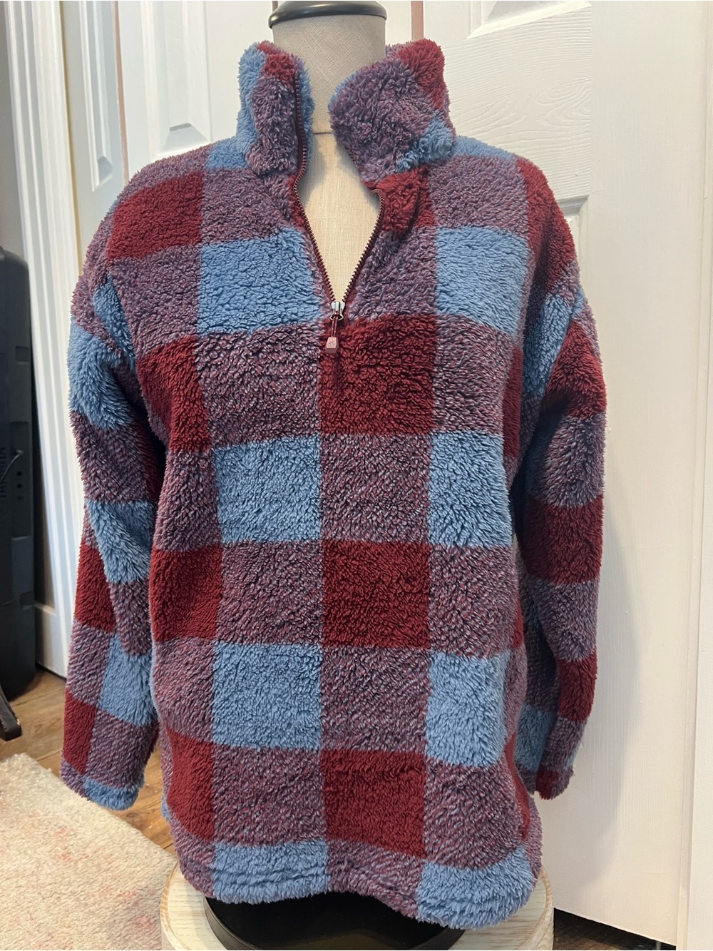 Eddie Bauer Plush Sherpa Jacket - Blue & Burgundy